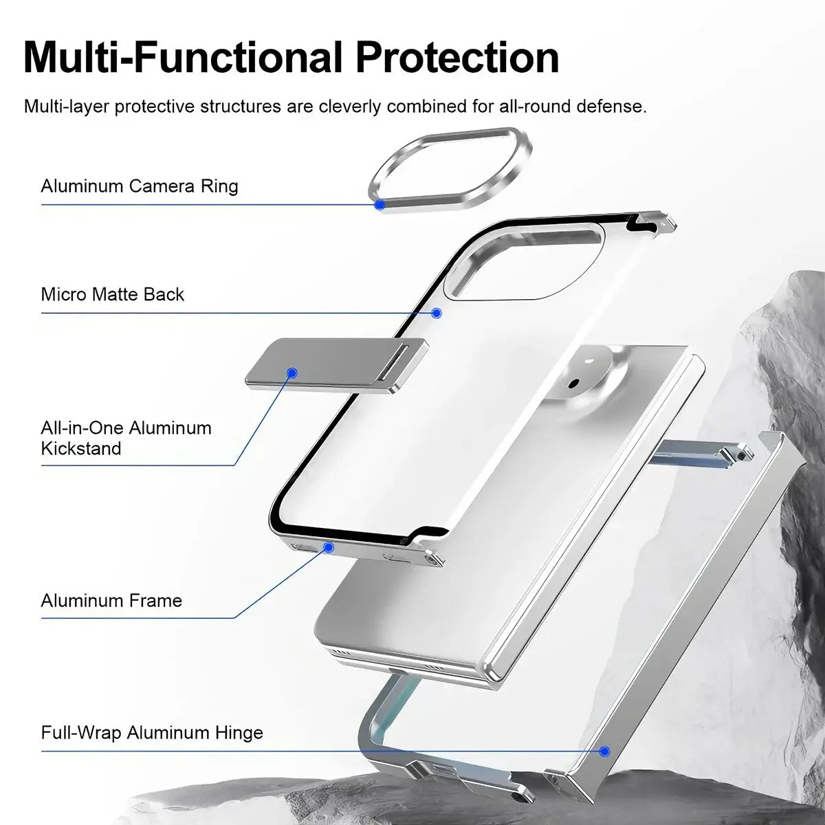 Buy Multi-Functional Aluminum Alloy Case with Full-Wrap Hinge, All-in-One Kickstand, Micro Matte Back & Precision Camera Defense - KOREN at Caseles-iPhone Duo, Black