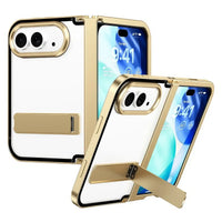Buy Multi-Functional Aluminum Alloy Case with Full-Wrap Hinge, All-in-One Kickstand, Micro Matte Back & Precision Camera Defense - KOREN at Caseles-iPhone Duo, Gold