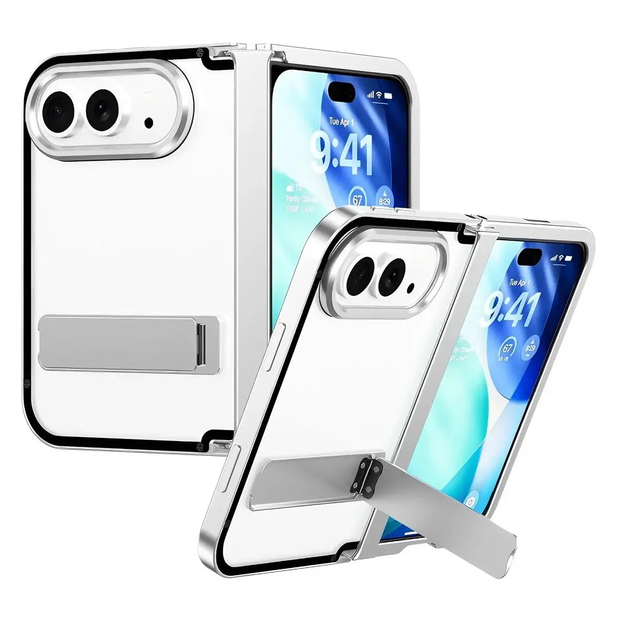 Buy Multi-Functional Aluminum Alloy Case with Full-Wrap Hinge, All-in-One Kickstand, Micro Matte Back & Precision Camera Defense - KOREN at Caseles-iPhone Duo, Silver