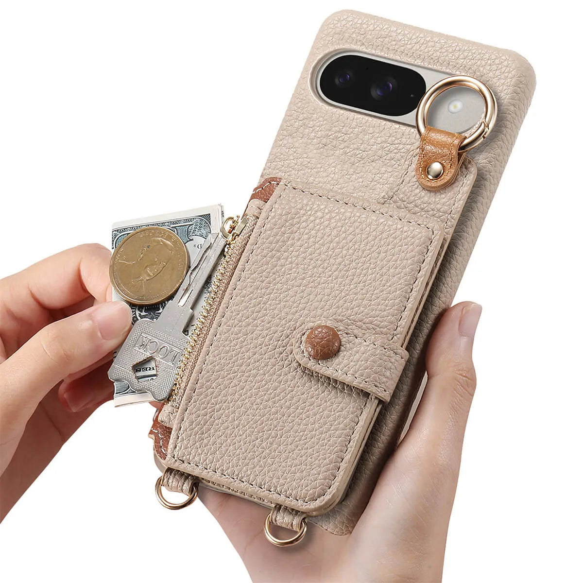 Buy Leather Crossbody Wallet Case with Mirror, Card Slots, Stand & Shockproof Shell for Google Pixel - Kylie at Caseles-Google Pixel 9 Pro XL, Black