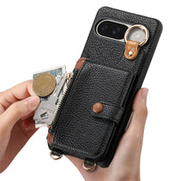 Buy Leather Crossbody Wallet Case with Mirror, Card Slots, Stand & Shockproof Shell for Google Pixel - Kylie at Caseles-Google Pixel 9 Pro XL, Black