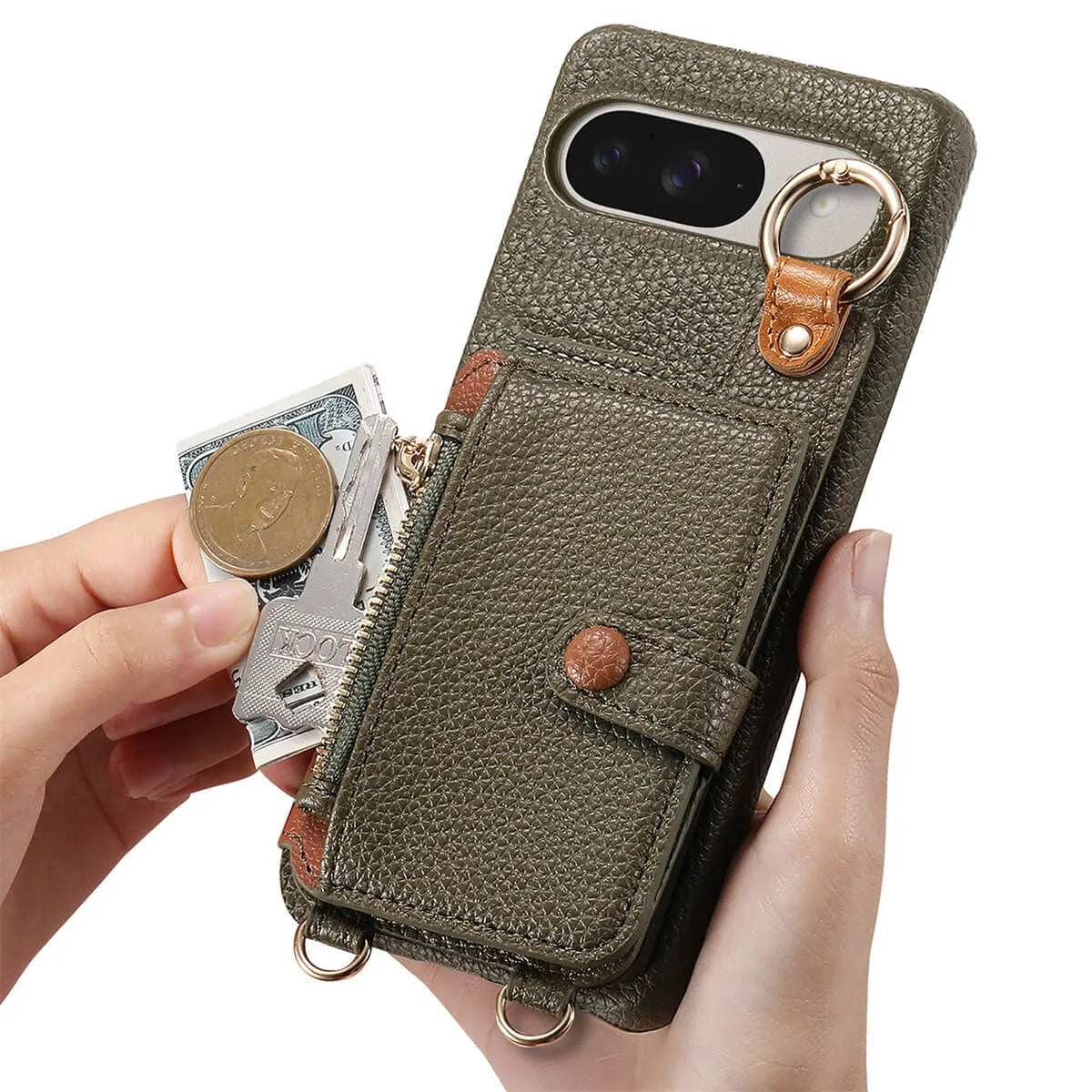 Buy Leather Crossbody Wallet Case with Mirror, Card Slots, Stand & Shockproof Shell for Google Pixel - Kylie at Caseles-Google Pixel 9 Pro XL, Black