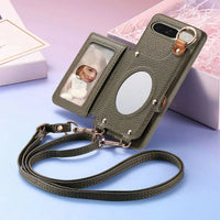 Buy Leather Crossbody Wallet Case with Mirror, Card Slots, Stand & Shockproof Shell for Google Pixel - Kylie at Caseles-Google Pixel 9 Pro XL, Black