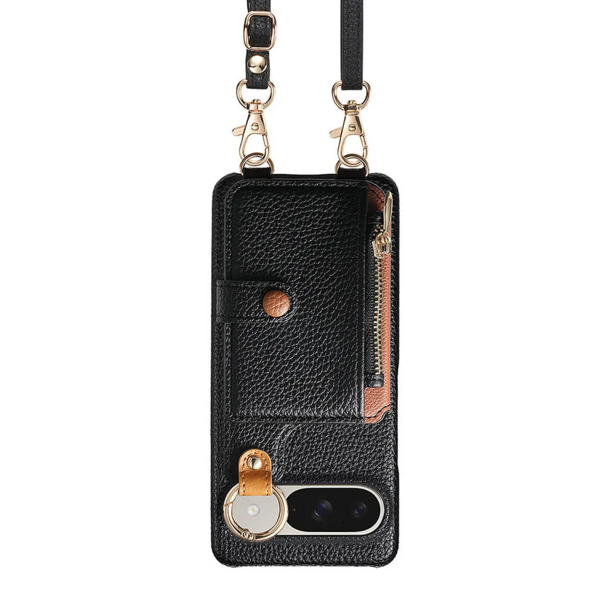 Buy Leather Crossbody Wallet Case with Mirror, Card Slots, Stand & Shockproof Shell for Google Pixel - Kylie at Caseles-Google Pixel 9 Pro XL, Black
