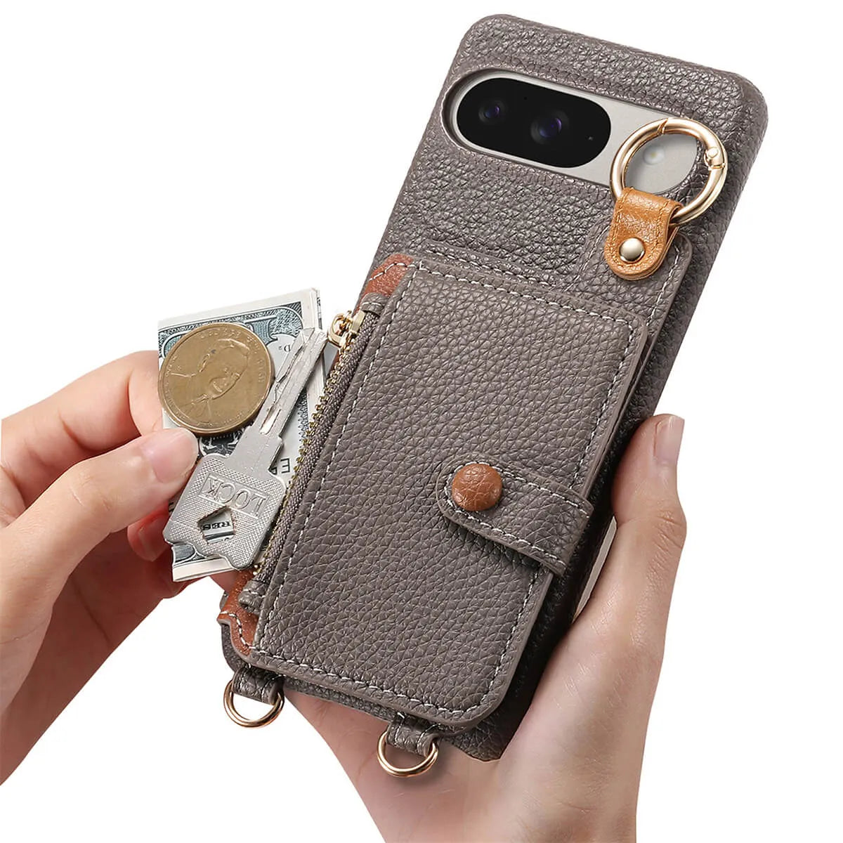 Buy Leather Crossbody Wallet Case with Mirror, Card Slots, Stand & Shockproof Shell for Google Pixel - Kylie at Caseles-Google Pixel 9 Pro XL, Black