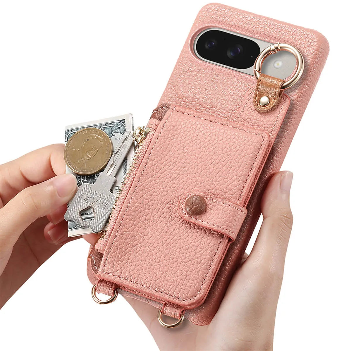 Buy Leather Crossbody Wallet Case with Mirror, Card Slots, Stand & Shockproof Shell for Google Pixel - Kylie at Caseles-Google Pixel 9 Pro XL, Black