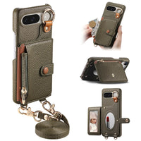 Buy Leather Crossbody Wallet Case with Mirror, Card Slots, Stand & Shockproof Shell for Google Pixel - Kylie at Caseles-Google Pixel 9 Pro XL, Green