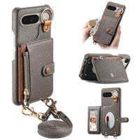 Buy Leather Crossbody Wallet Case with Mirror, Card Slots, Stand & Shockproof Shell for Google Pixel - Kylie at Caseles-Google Pixel 9 Pro XL, Grey