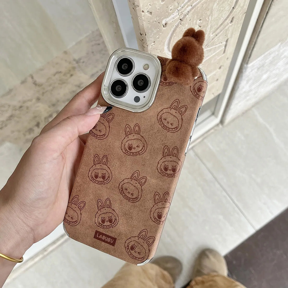 Buy 3D Cartoon Labubu Plush Flannel Phone Case for iPhone with Strap - Labubu at Caseles-iPhone 16 Pro Max, 