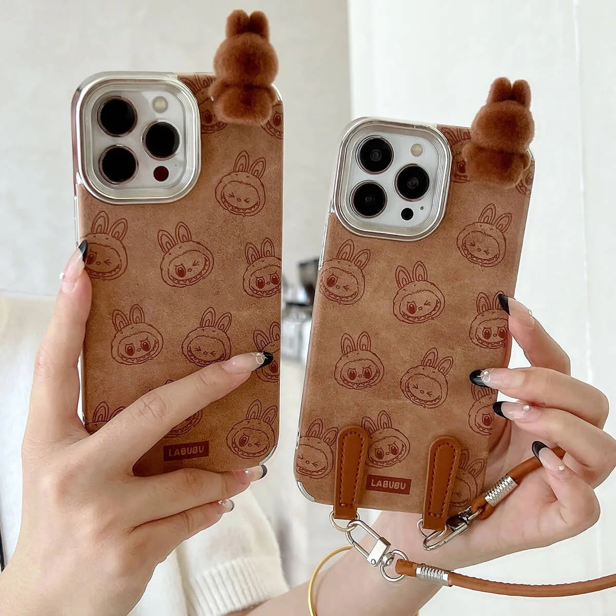 Buy 3D Cartoon Labubu Plush Flannel Phone Case for iPhone with Strap - Labubu at Caseles-iPhone 16 Pro Max, 