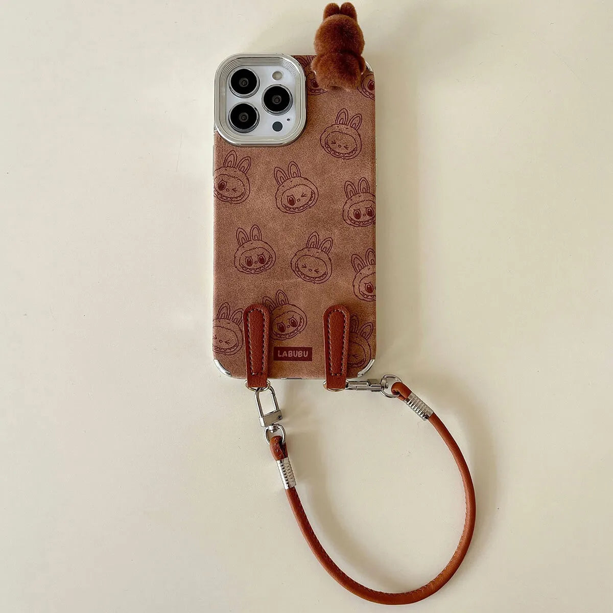 Buy 3D Cartoon Labubu Plush Flannel Phone Case for iPhone with Strap - Labubu at Caseles-iPhone 16 Pro Max, 