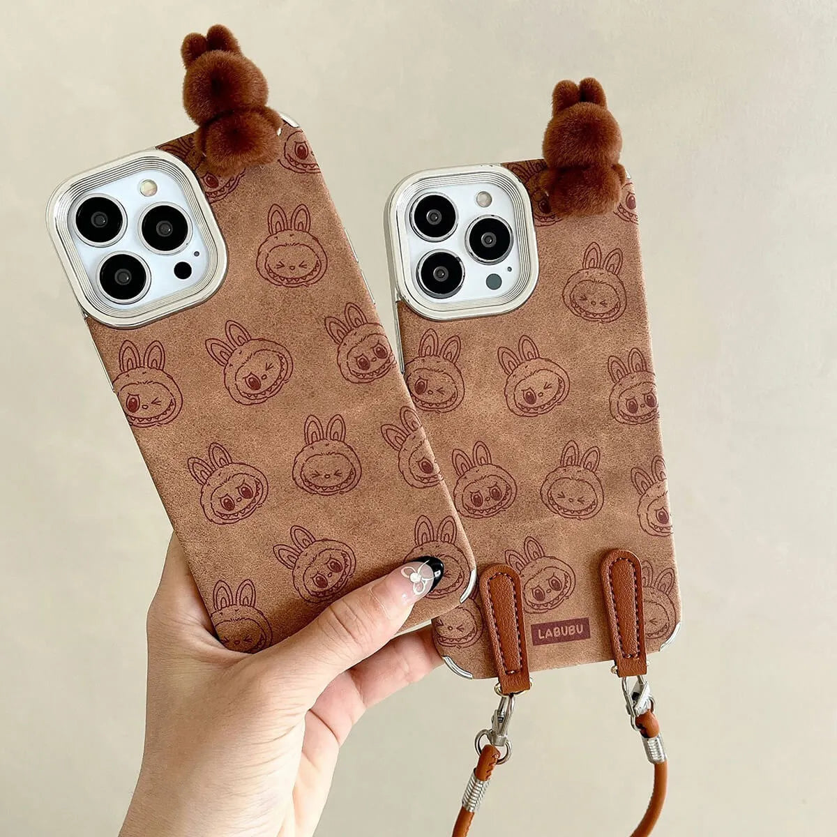Buy 3D Cartoon Labubu Plush Flannel Phone Case for iPhone with Strap - Labubu at Caseles-iPhone 16 Pro Max, 