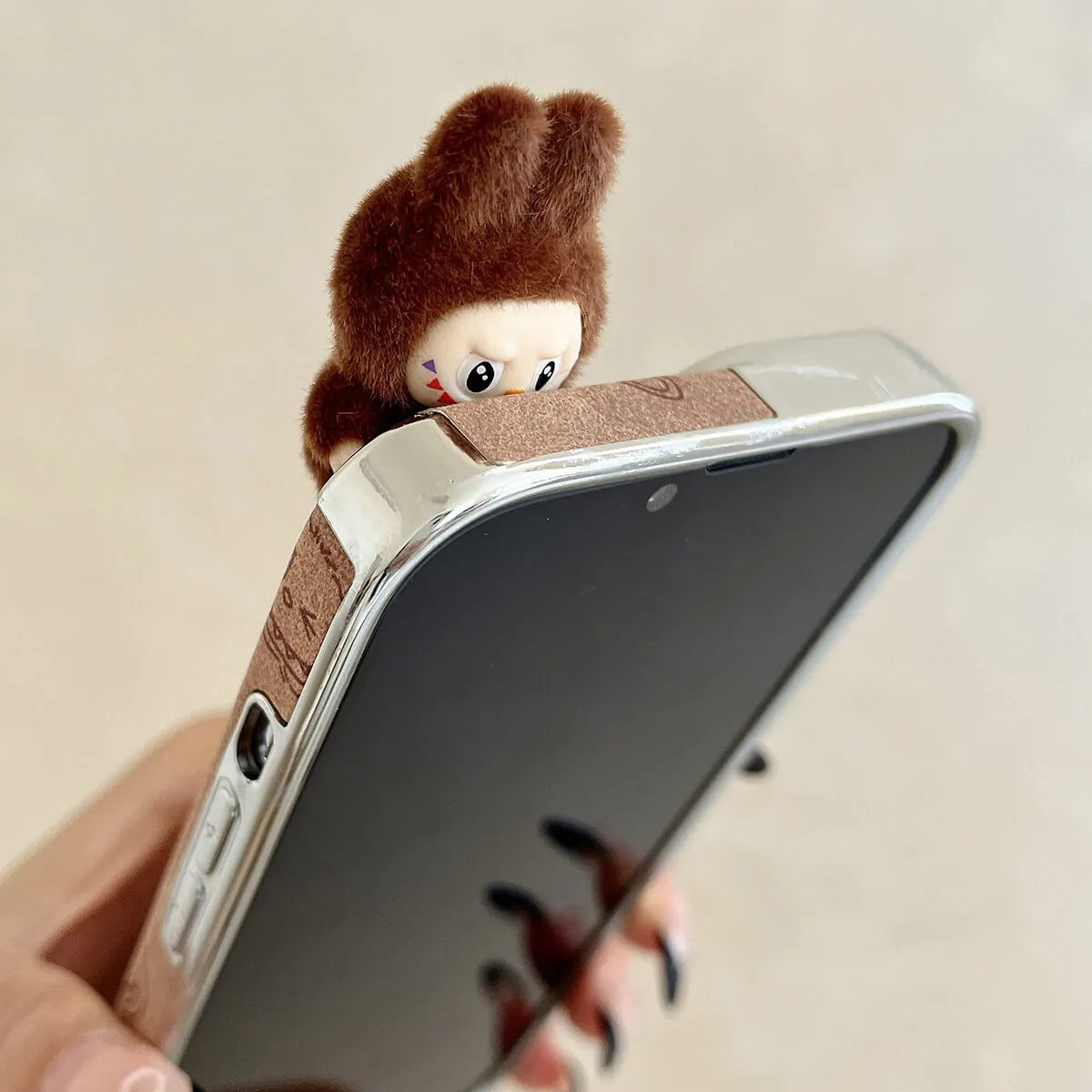 Buy 3D Cartoon Labubu Plush Flannel Phone Case for iPhone with Strap - Labubu at Caseles-iPhone 16 Pro Max, 