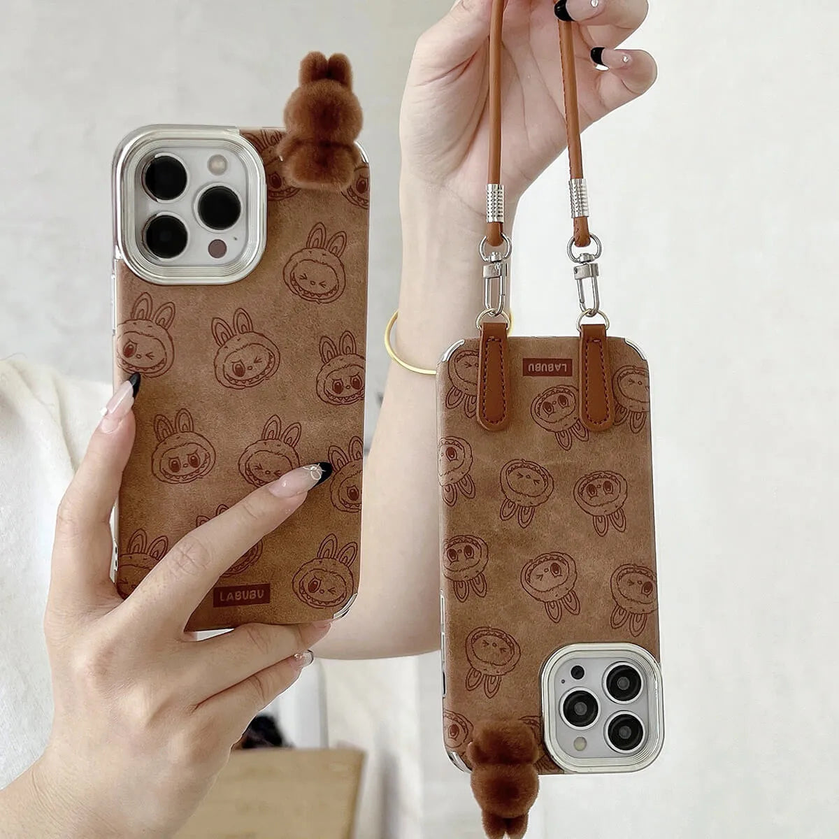 Buy 3D Cartoon Labubu Plush Flannel Phone Case for iPhone with Strap - Labubu at Caseles-iPhone 16 Pro Max, 