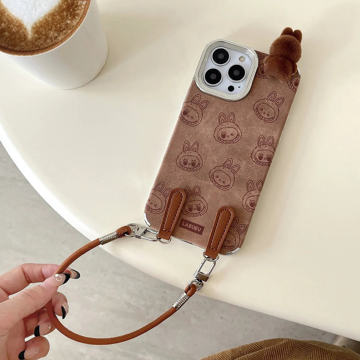 Buy 3D Cartoon Labubu Plush Flannel Phone Case for iPhone with Strap - Labubu at Caseles-iPhone 16 Pro Max, 