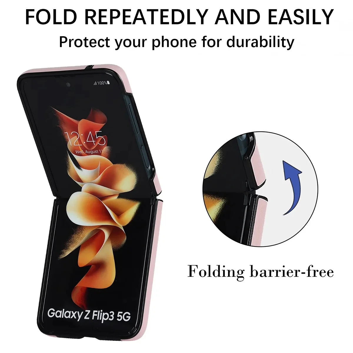 Buy Skin-Touch Leather Flip Case for Galaxy Z Flip, 360° Slim Full Protection Cover , Lanie at Caseles-Samsung Galaxy Z Flip 7, Black