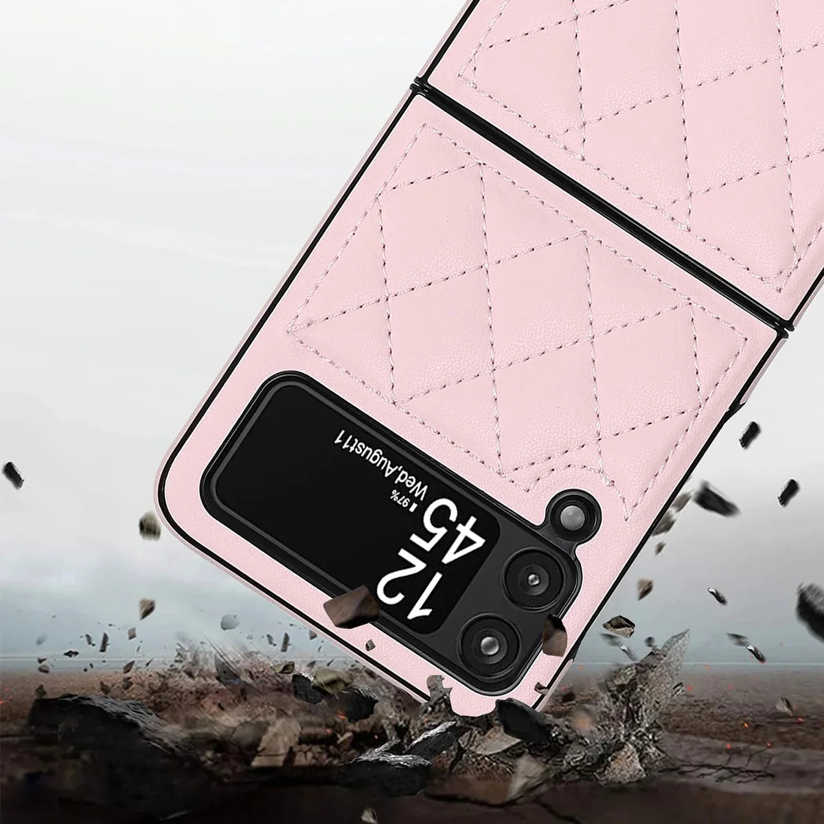 Buy Skin-Touch Leather Flip Case for Galaxy Z Flip, 360° Slim Full Protection Cover , Lanie at Caseles-Samsung Galaxy Z Flip 7, Black