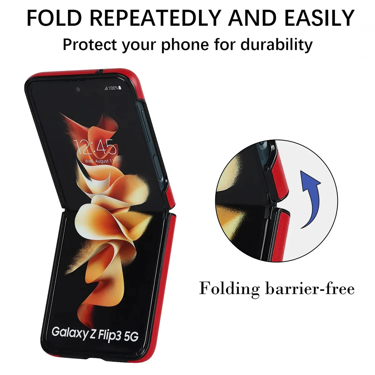 Buy Skin-Touch Leather Flip Case for Galaxy Z Flip, 360° Slim Full Protection Cover , Lanie at Caseles-Samsung Galaxy Z Flip 7, Black