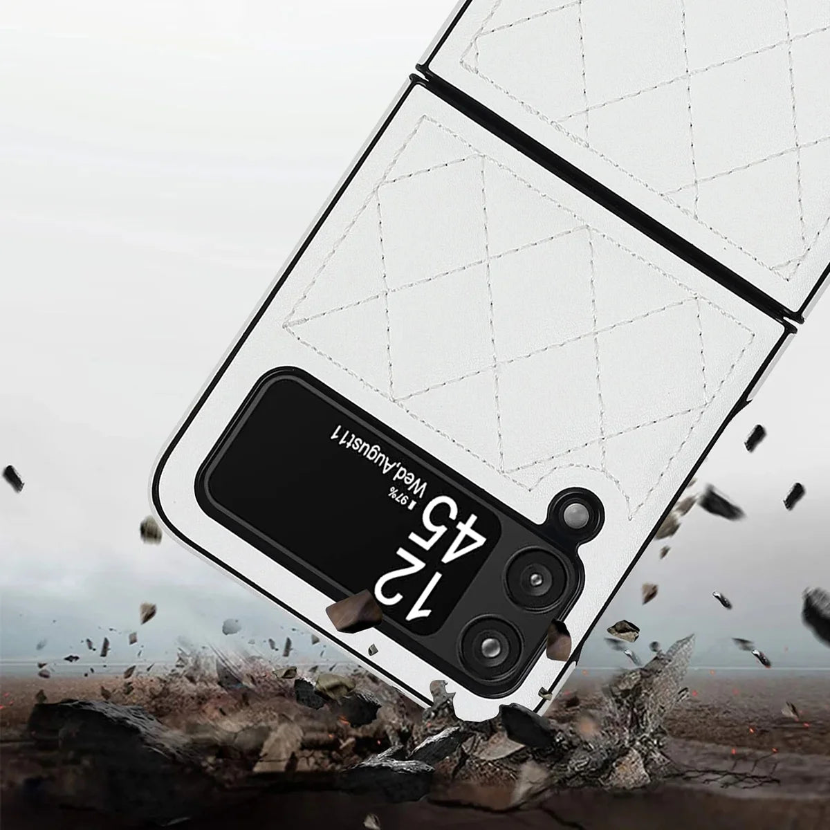 Buy Skin-Touch Leather Flip Case for Galaxy Z Flip, 360° Slim Full Protection Cover , Lanie at Caseles-Samsung Galaxy Z Flip 7, Black