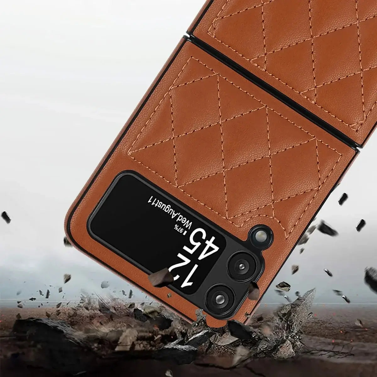 Buy Skin-Touch Leather Flip Case for Galaxy Z Flip, 360° Slim Full Protection Cover , Lanie at Caseles-Samsung Galaxy Z Flip 7, Black