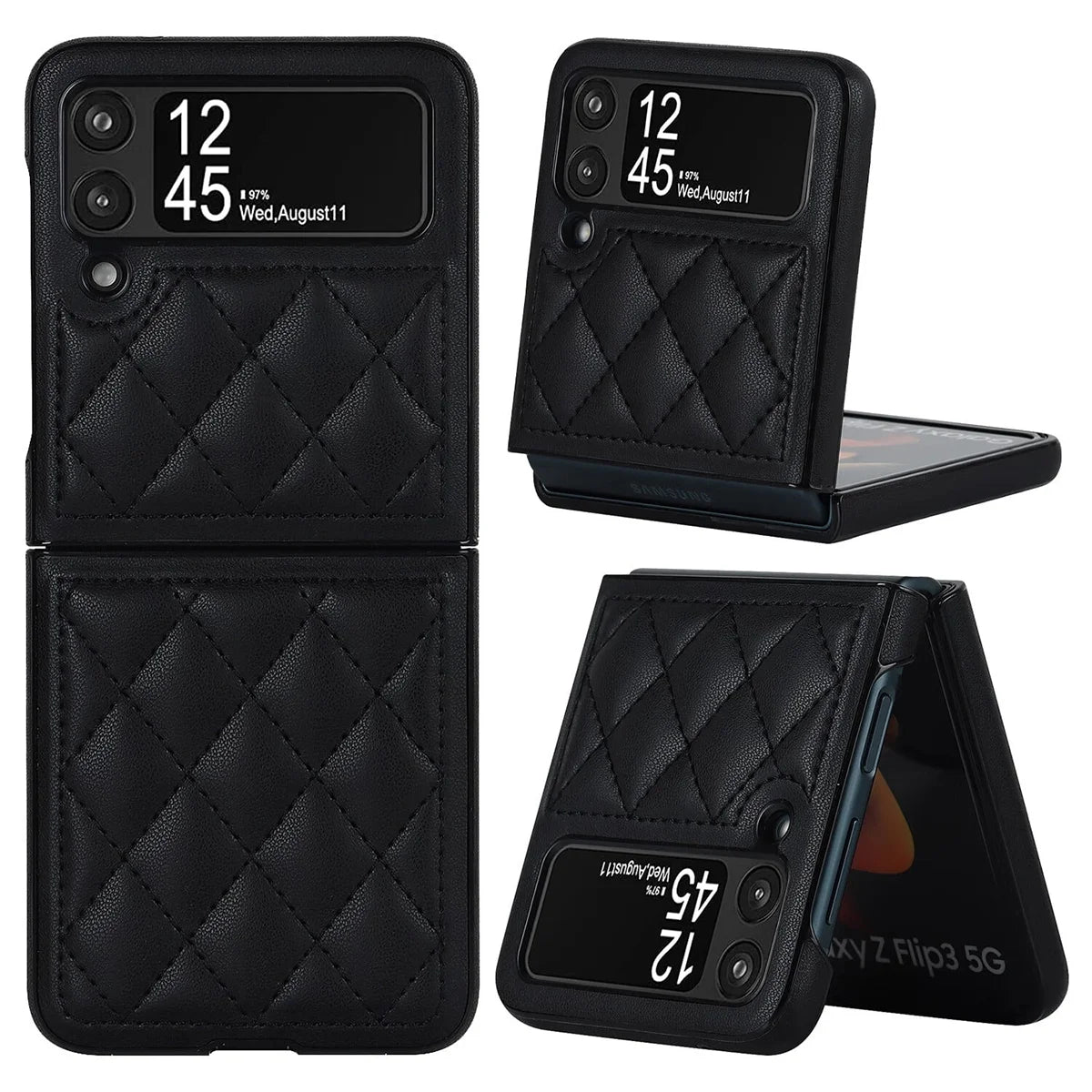 Buy Skin-Touch Leather Flip Case for Galaxy Z Flip, 360° Slim Full Protection Cover , Lanie at Caseles-Samsung Galaxy Z Flip 7, Black