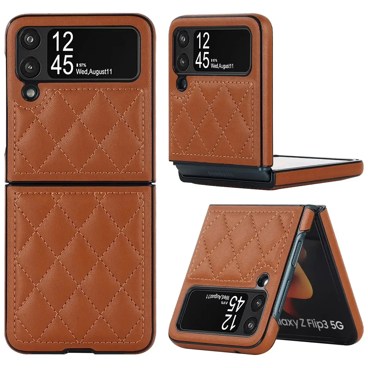 Buy Skin-Touch Leather Flip Case for Galaxy Z Flip, 360° Slim Full Protection Cover , Lanie at Caseles-Samsung Galaxy Z Flip 7, Bronze