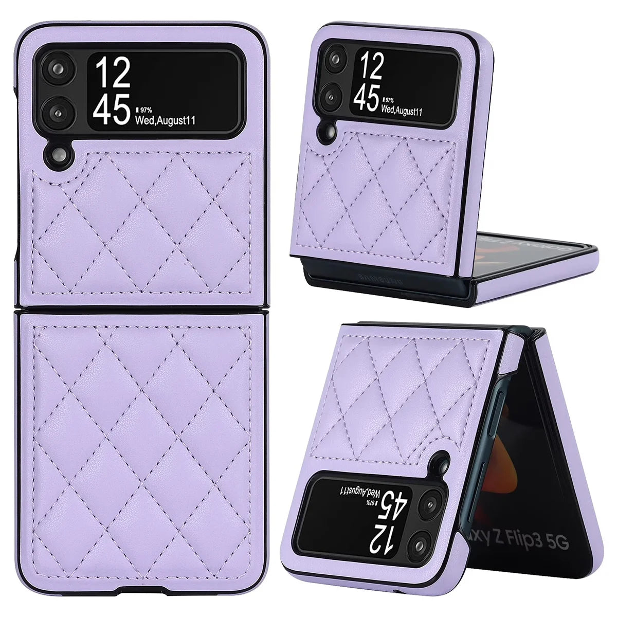 Buy Skin-Touch Leather Flip Case for Galaxy Z Flip, 360° Slim Full Protection Cover , Lanie at Caseles-Samsung Galaxy Z Flip 7, Light Purple