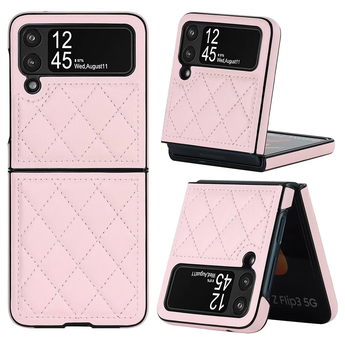 Buy Skin-Touch Leather Flip Case for Galaxy Z Flip, 360° Slim Full Protection Cover , Lanie at Caseles-Samsung Galaxy Z Flip 7, Pink