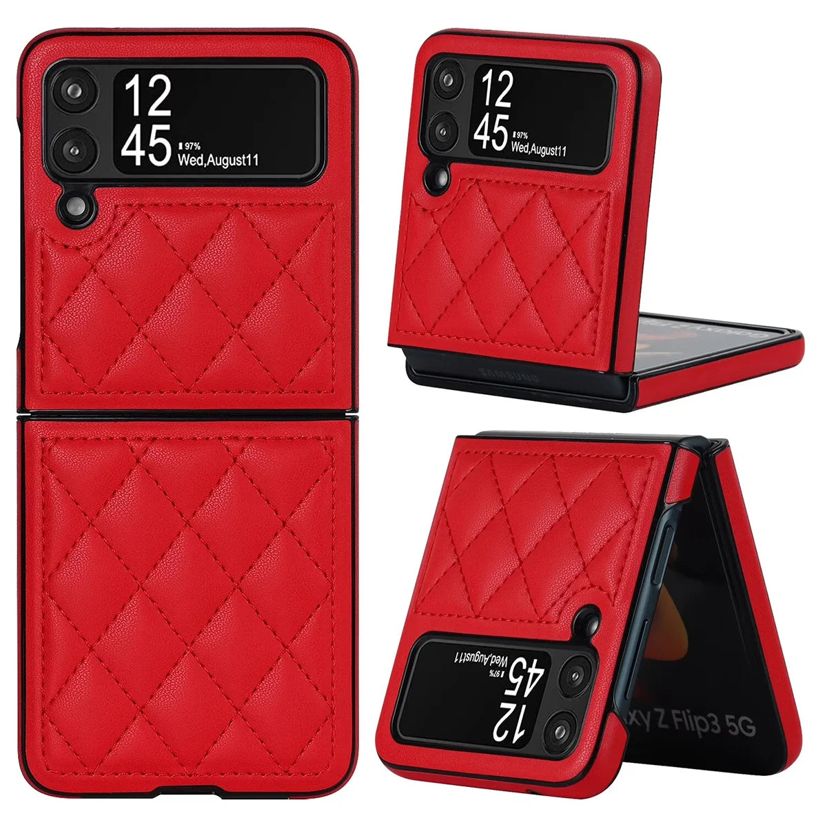 Buy Skin-Touch Leather Flip Case for Galaxy Z Flip, 360° Slim Full Protection Cover , Lanie at Caseles-Samsung Galaxy Z Flip 7, Red