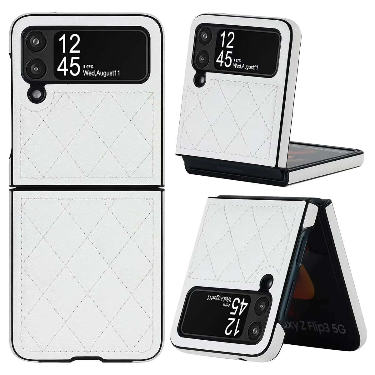 Buy Skin-Touch Leather Flip Case for Galaxy Z Flip, 360° Slim Full Protection Cover , Lanie at Caseles-Samsung Galaxy Z Flip 7, White