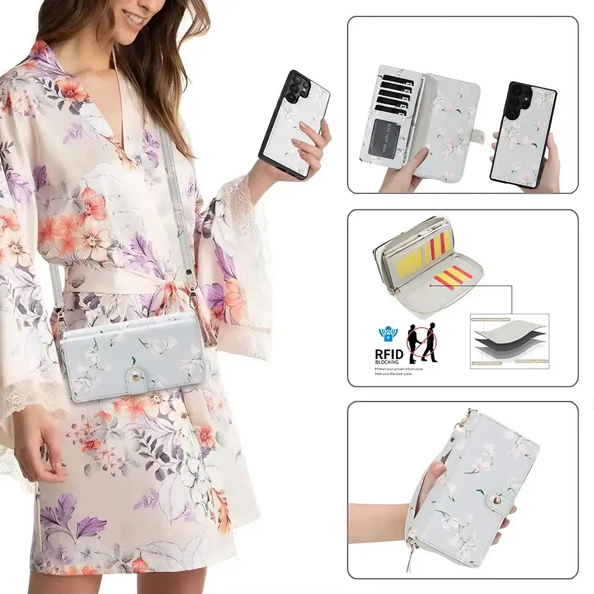 Buy 2-in-1 Floral Armor for Galaxy S: 15 Card Slots, Anti-Spy Shield, RFID Protection & MagSafe - Lana at Caseles-Samsung Galaxy S26 Ultra, Black