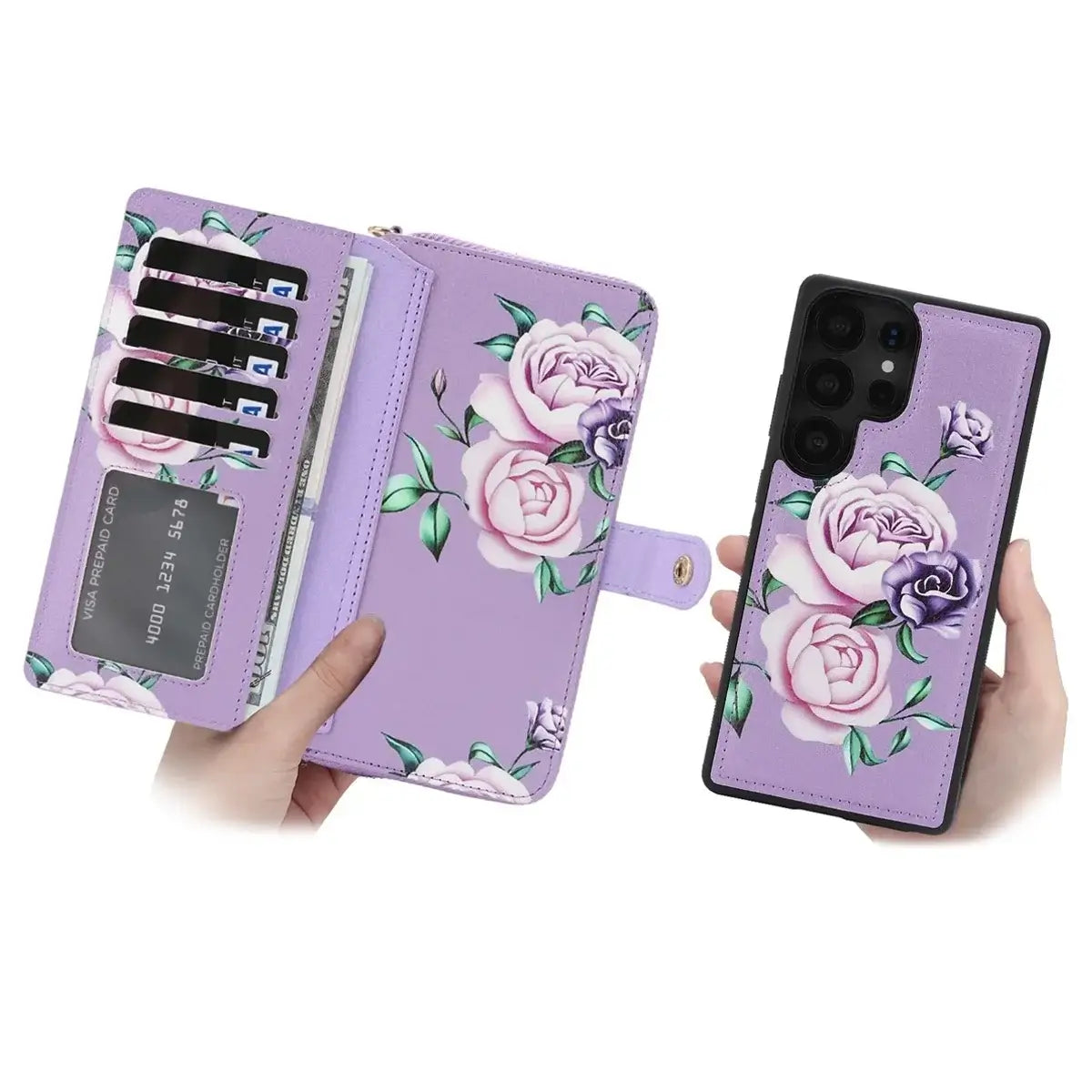 Buy 2-in-1 Floral Armor for Galaxy S: 15 Card Slots, Anti-Spy Shield, RFID Protection & MagSafe - Lana at Caseles-Samsung Galaxy S26 Ultra, Black