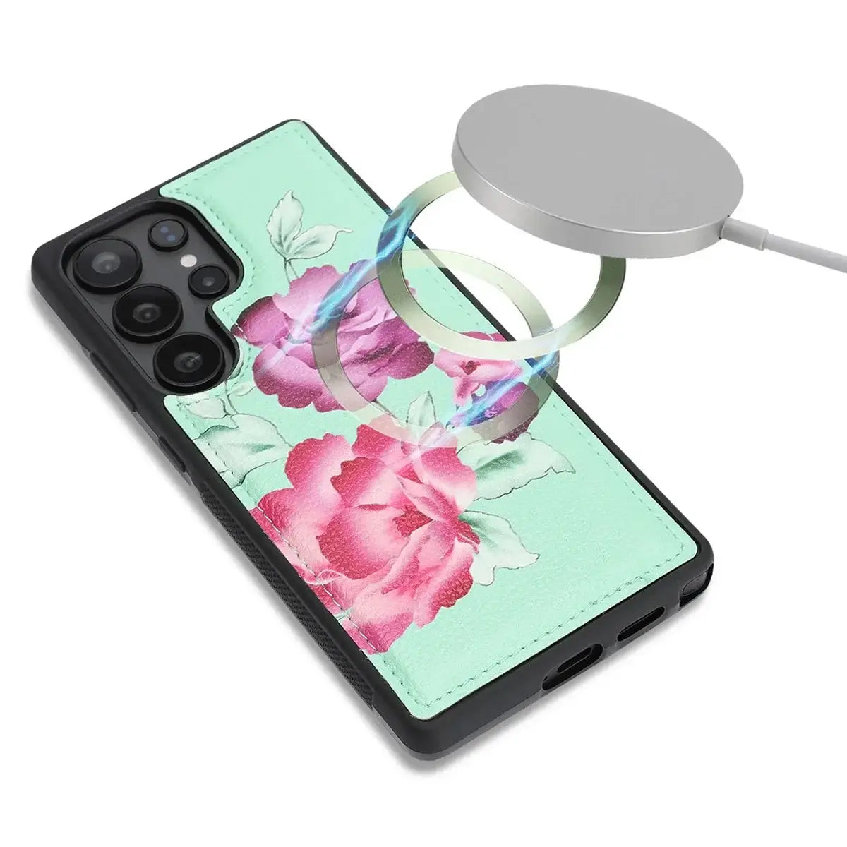 Buy 2-in-1 Floral Armor for Galaxy S: 15 Card Slots, Anti-Spy Shield, RFID Protection & MagSafe - Lana at Caseles-Samsung Galaxy S26 Ultra, Black