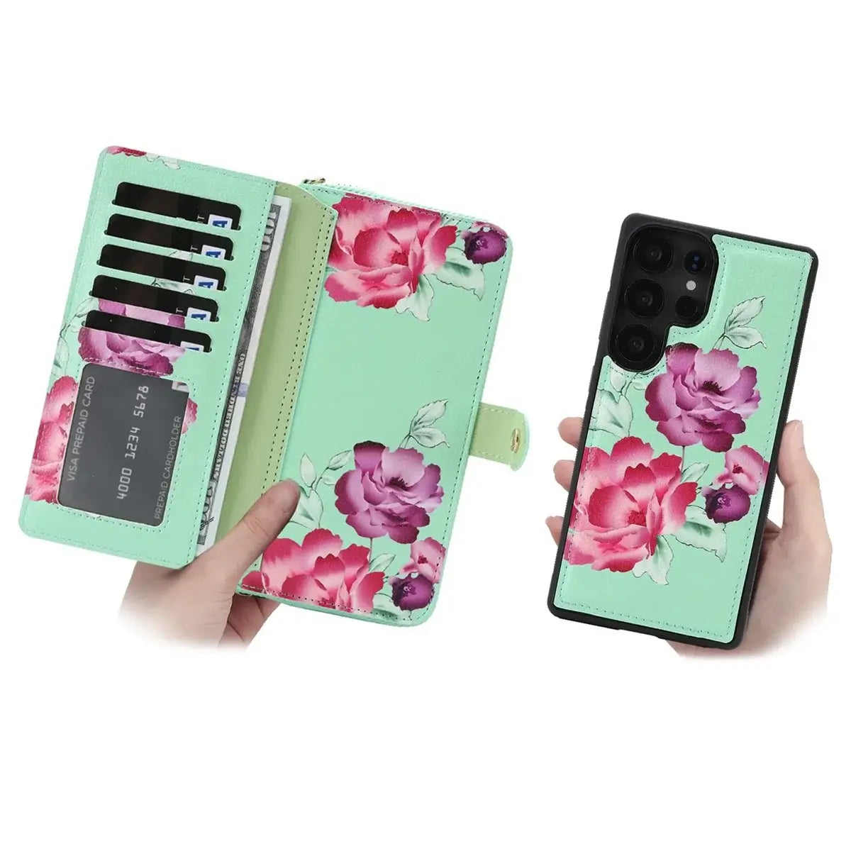 Buy 2-in-1 Floral Armor for Galaxy S: 15 Card Slots, Anti-Spy Shield, RFID Protection & MagSafe - Lana at Caseles-Samsung Galaxy S26 Ultra, Black