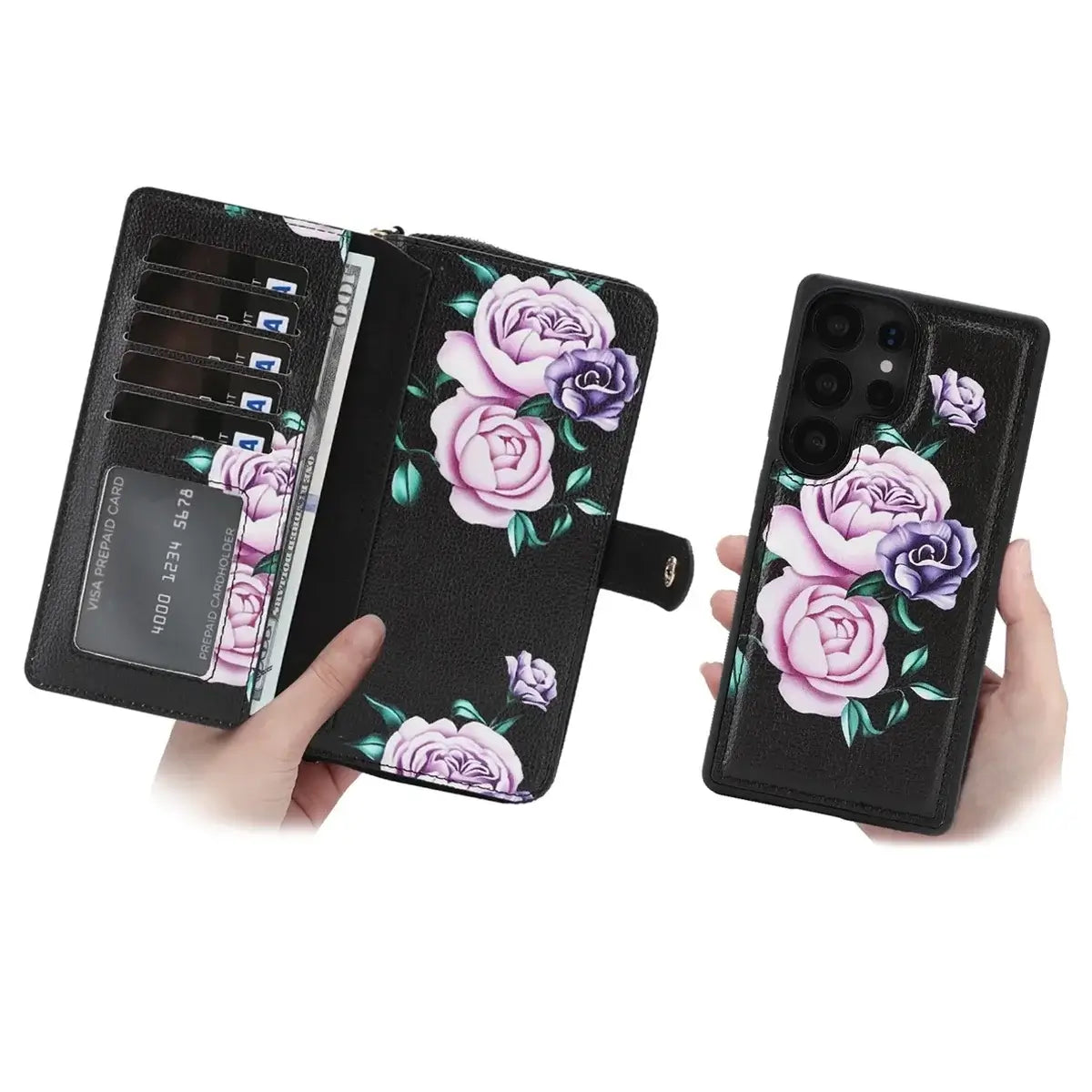 Buy 2-in-1 Floral Armor for Galaxy S: 15 Card Slots, Anti-Spy Shield, RFID Protection & MagSafe - Lana at Caseles-Samsung Galaxy S26 Ultra, Black