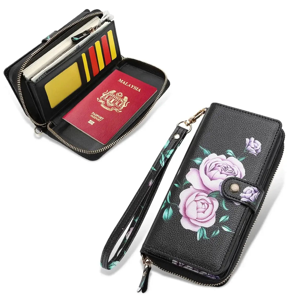 Buy 2-in-1 Floral Armor for Galaxy S: 15 Card Slots, Anti-Spy Shield, RFID Protection & MagSafe - Lana at Caseles-Samsung Galaxy S26 Ultra, Black