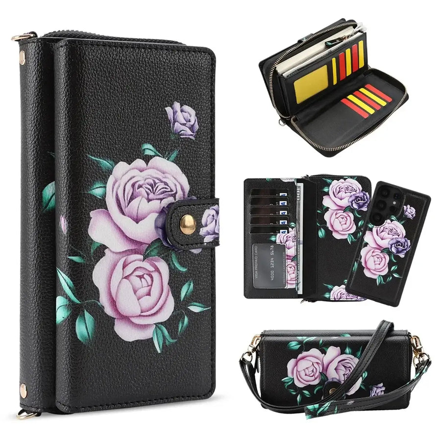 Buy 2-in-1 Floral Armor for Galaxy S: 15 Card Slots, Anti-Spy Shield, RFID Protection & MagSafe - Lana at Caseles-Samsung Galaxy S26 Ultra, Black
