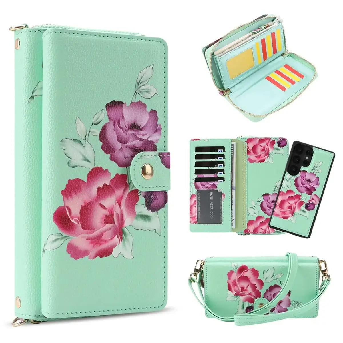 Buy 2-in-1 Floral Armor for Galaxy S: 15 Card Slots, Anti-Spy Shield, RFID Protection & MagSafe - Lana at Caseles-Samsung Galaxy S26 Ultra, Green