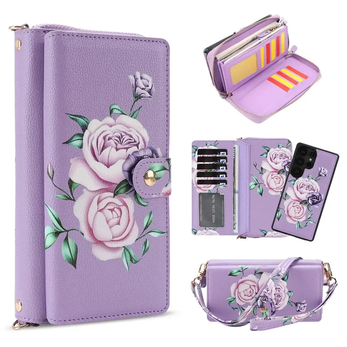Buy 2-in-1 Floral Armor for Galaxy S: 15 Card Slots, Anti-Spy Shield, RFID Protection & MagSafe - Lana at Caseles-Samsung Galaxy S26 Ultra, Purple