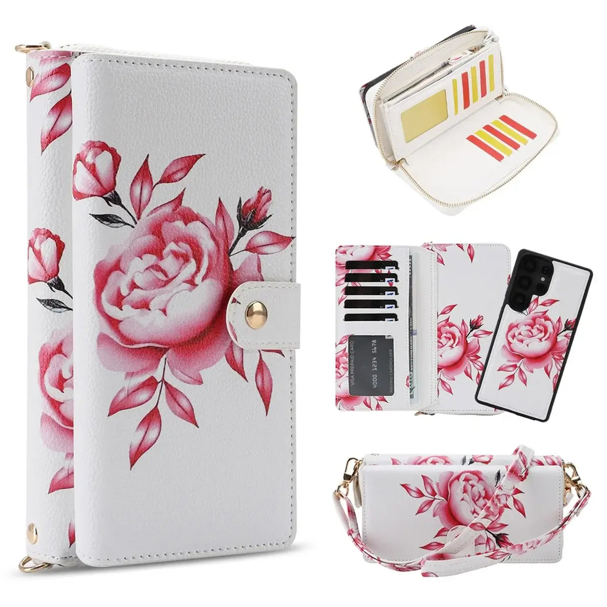 Buy 2-in-1 Floral Armor for Galaxy S: 15 Card Slots, Anti-Spy Shield, RFID Protection & MagSafe - Lana at Caseles-Samsung Galaxy S26 Ultra, White