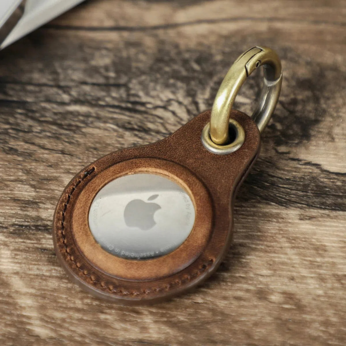Buy Apple AirTag protective cover first layer cowhide pet anti-lost keychain positioning tracker leather case at Caseles-lea-atag-brown, 