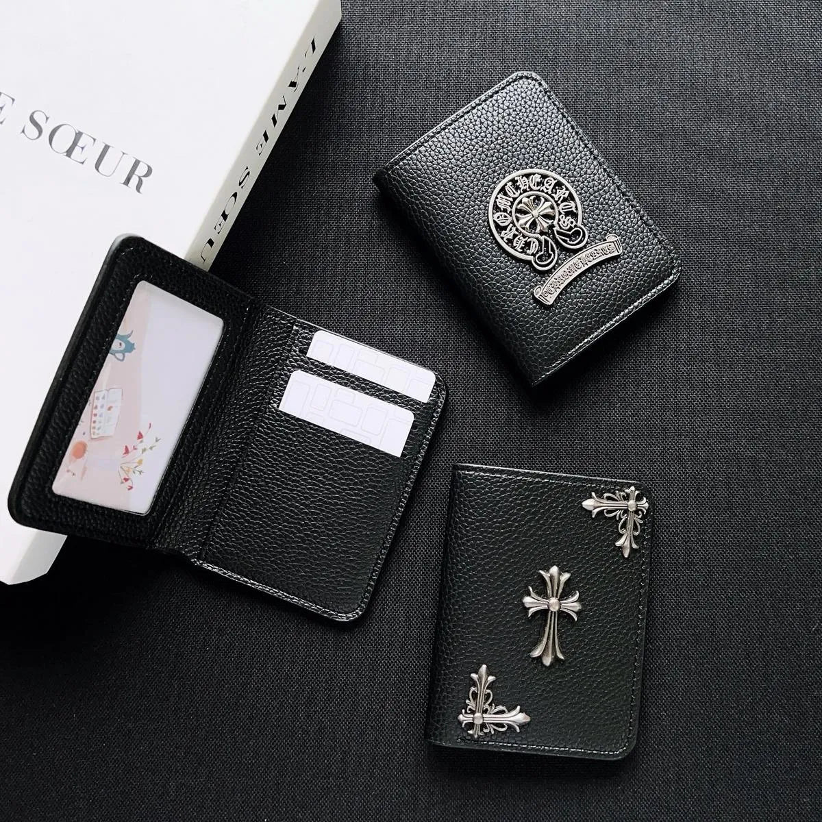 Buy Chrome Hearts Black Leather Wallet for Men with Card Slots, Zipper Coin Pocket & Snap Closure - LEATHER EMBOSSED WALLET at Caseles-Style 1, 