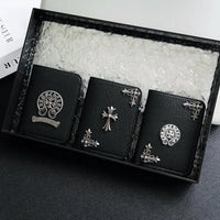 Buy Chrome Hearts Black Leather Wallet for Men with Card Slots, Zipper Coin Pocket & Snap Closure - LEATHER EMBOSSED WALLET at Caseles-Style 1, 