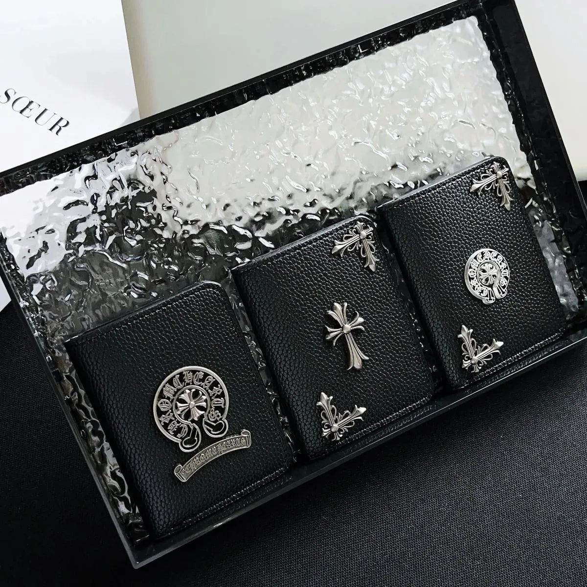 Buy Chrome Hearts Black Leather Wallet for Men with Card Slots, Zipper Coin Pocket & Snap Closure - LEATHER EMBOSSED WALLET at Caseles-Style 1, 