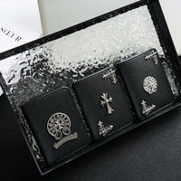 Buy Chrome Hearts Black Leather Wallet for Men with Card Slots, Zipper Coin Pocket & Snap Closure - LEATHER EMBOSSED WALLET at Caseles-Style 1, 