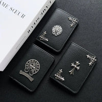 Buy Chrome Hearts Black Leather Wallet for Men with Card Slots, Zipper Coin Pocket & Snap Closure - LEATHER EMBOSSED WALLET at Caseles-Style 1, 