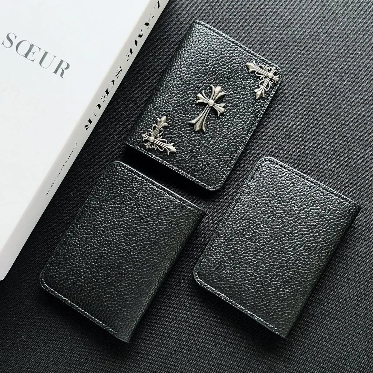Buy Chrome Hearts Black Leather Wallet for Men with Card Slots, Zipper Coin Pocket & Snap Closure - LEATHER EMBOSSED WALLET at Caseles-Style 1, 