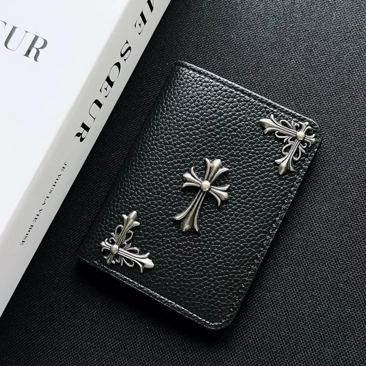 Buy Chrome Hearts Black Leather Wallet for Men with Card Slots, Zipper Coin Pocket & Snap Closure - LEATHER EMBOSSED WALLET at Caseles-Style 1, 