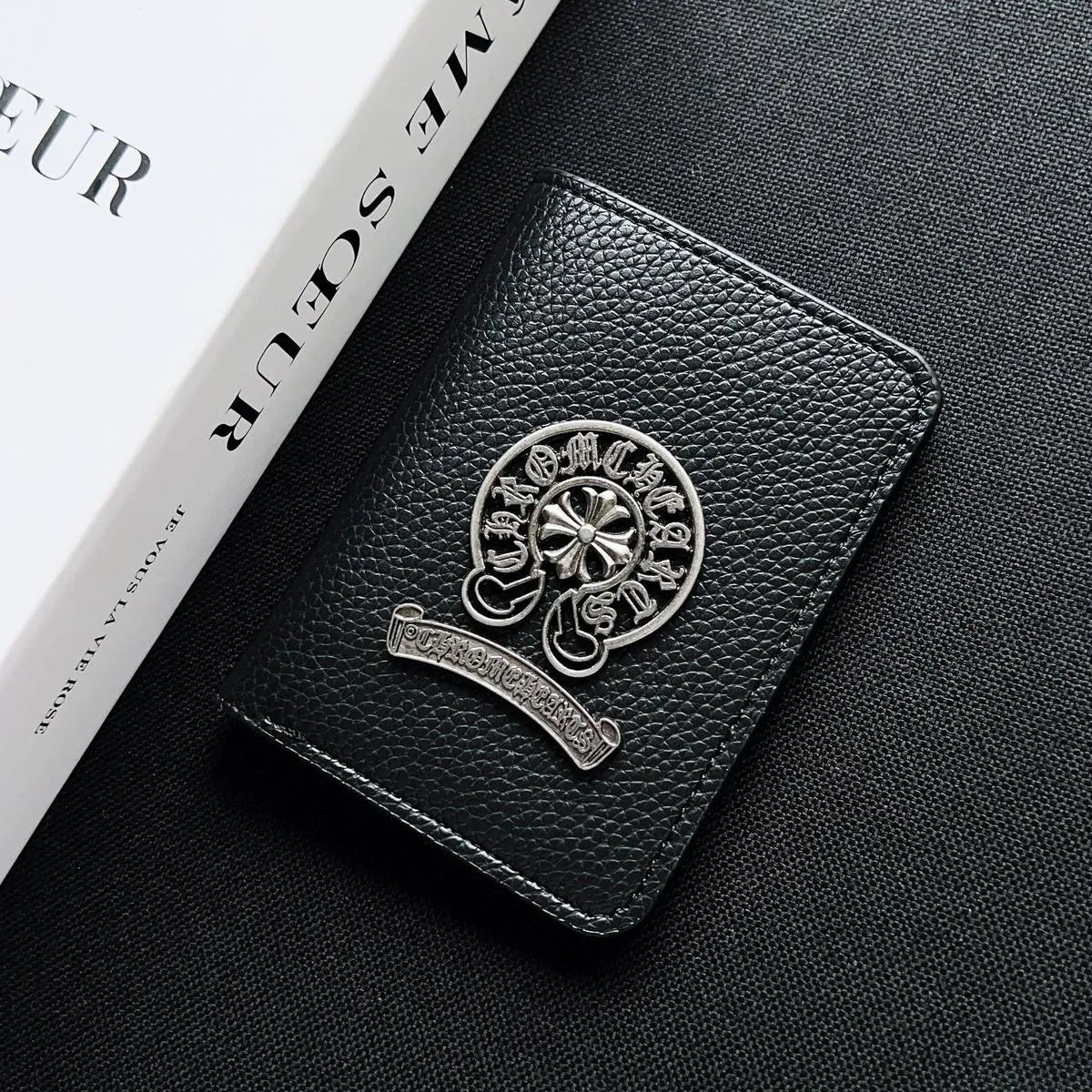 Buy Chrome Hearts Black Leather Wallet for Men with Card Slots, Zipper Coin Pocket & Snap Closure - LEATHER EMBOSSED WALLET at Caseles-Style 1, 