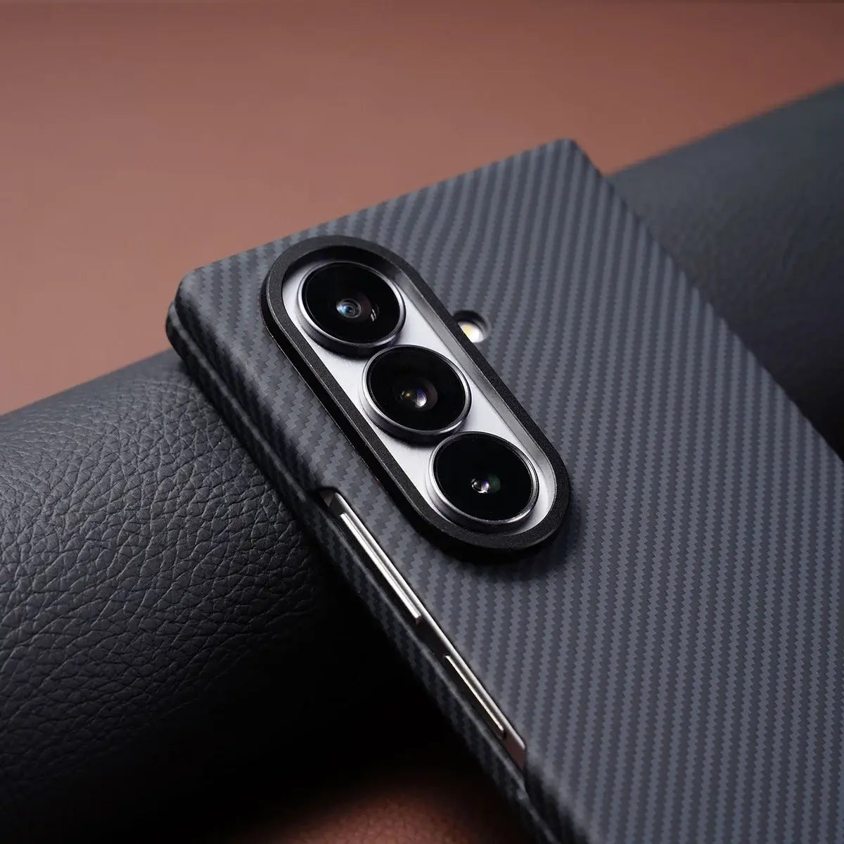 Buy Slim carbon fiber texture case for Galaxy Z Fold 8. Built-in screen protector & strong magnets for MagSafe charging. Precise fit, zero bulk. - LEO at Caseles-Samsung Galaxy Z Fold 8 Ultra, Black